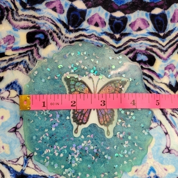NEW Handmade Blue Resin Tray/ Coaster Piece With Butterfly And Moons Etc. - Picture 8 of 12